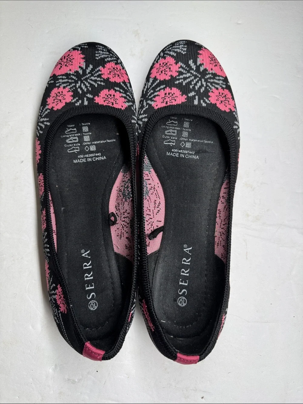 Serra Pink & Black Floral Knit Ballet Flats casual comfort 10 work office